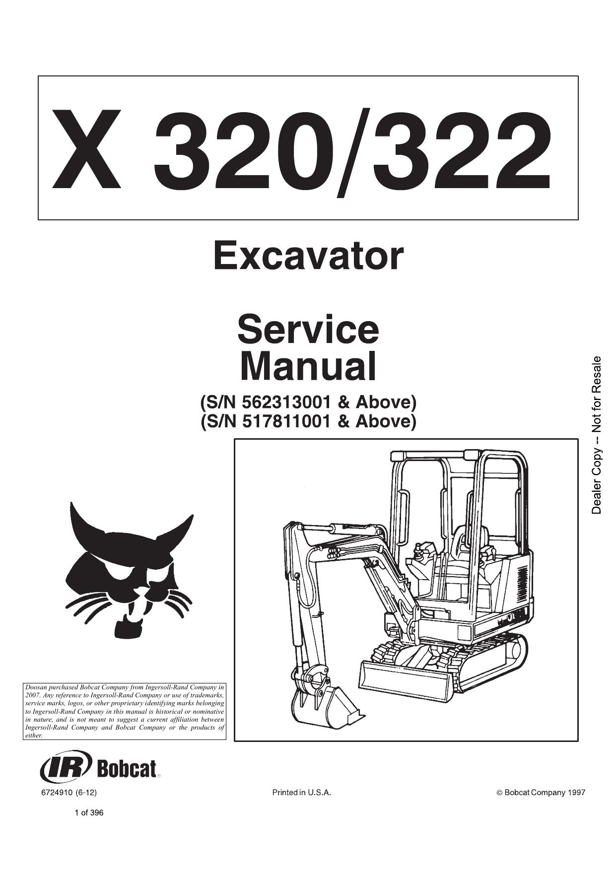 X320 322 Excavator Service Manual Bobcat